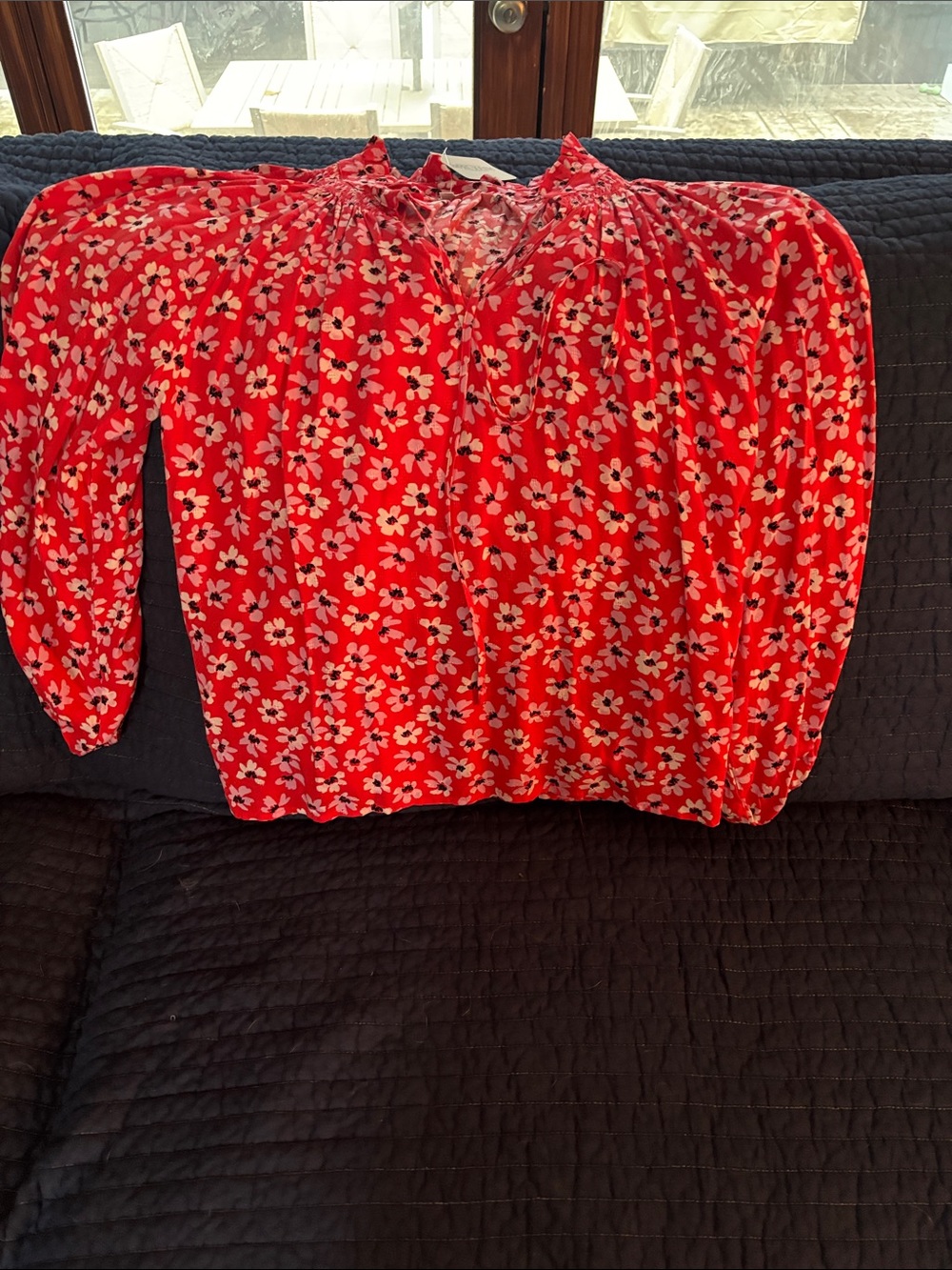 Karlie Red Floral V-Neck Peasant Blouse